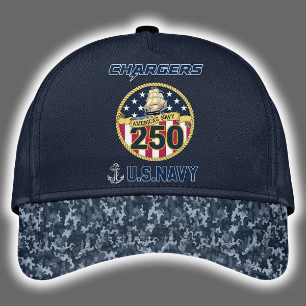 Chargers US Navy 250th Birthday Celebration Night Game 2025 Hoodie Joggers Cap 3