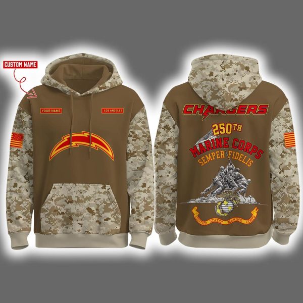 Chargers USMC 250th Birthday Celebration Night Game 2025 Hoodie Joggers Cap