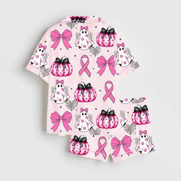 Coquette Pumpkin Breast Cancer Satin Pajama Set 2