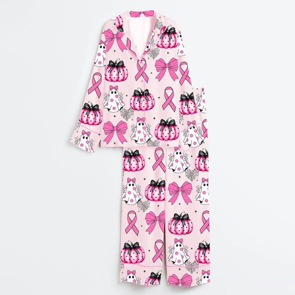 Coquette Pumpkin Breast Cancer Satin Pajama Set 3