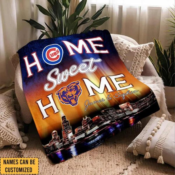 Cubs x Bears Home Sweet Home Skyline Customized Blanket 2
