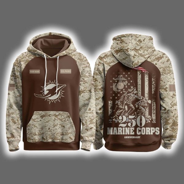 Dolphins 2025 United State Mine Corps 250th Anniversary Hoodie Joggers Cap