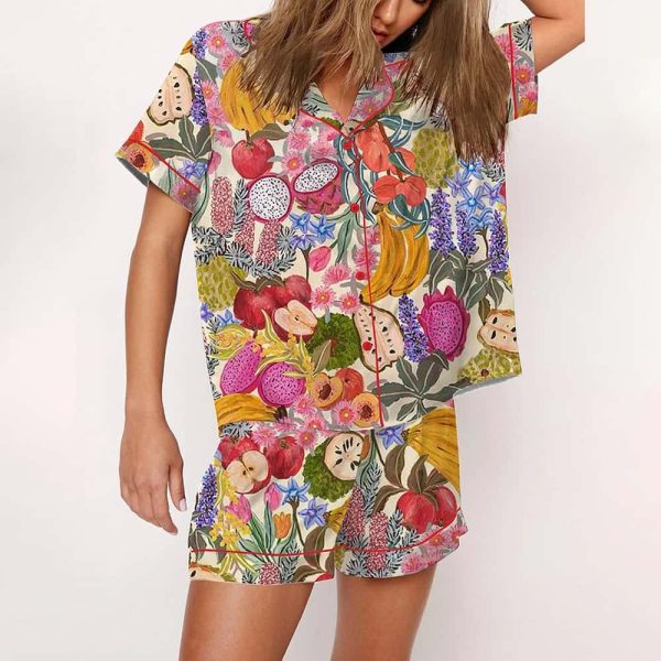 Fruit All The Colours Of The Rainbow Satin Pajama Set