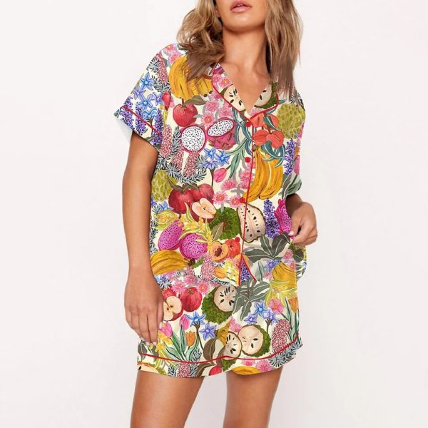 Fruit All The Colours Of The Rainbow Satin Pajama Set 3