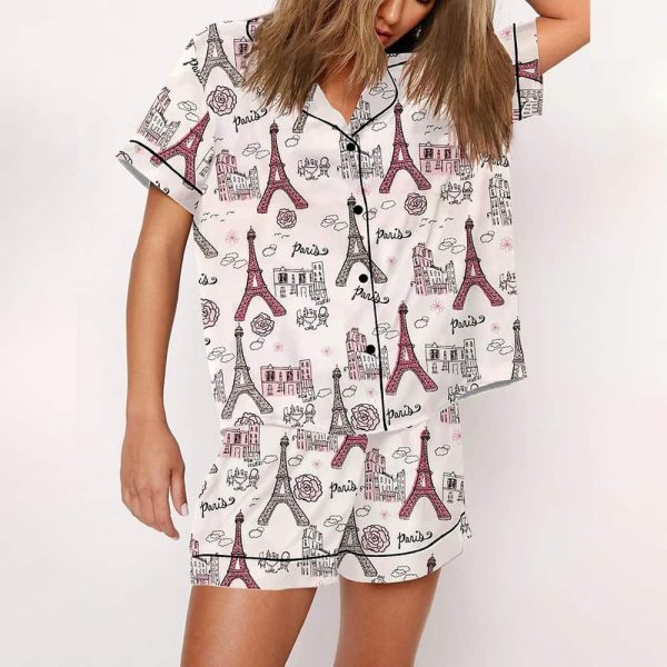 Girls Trip Paris Vacation Travel Satin Pajama Set