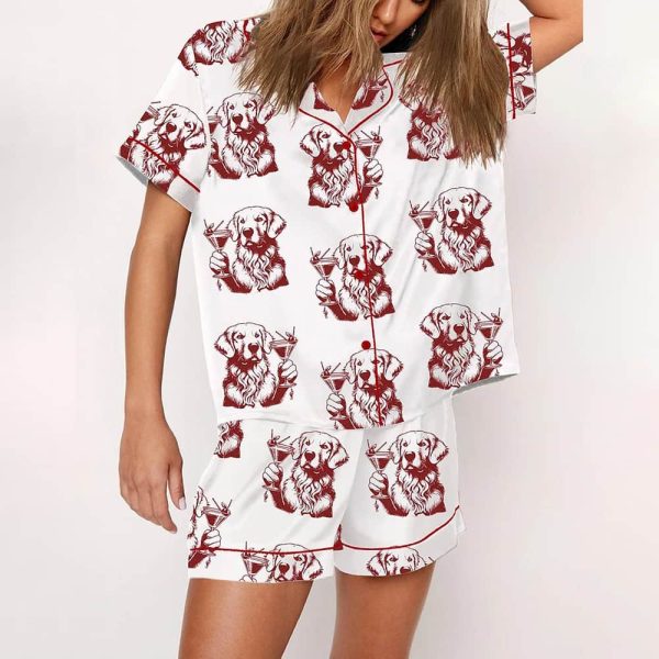 Golden Retriever Espresso Martini Satin Pajama Set