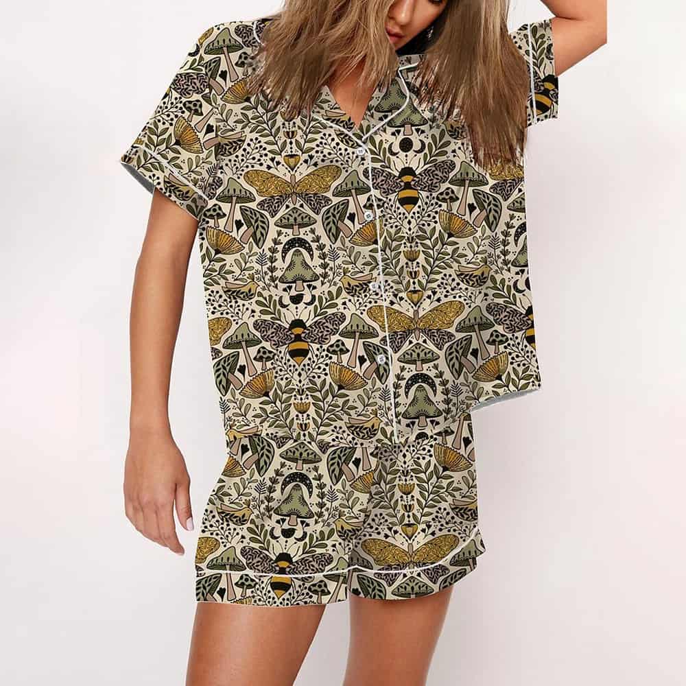 Large Scale Natural Habitat of Bees and Moths Wild Grass And Flowers Satin Pajama Set Large Scale Natural Habitat of Bees and Moths Wild Grass And Flowers Satin Pajama Set