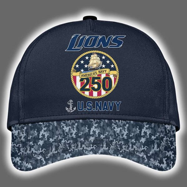 Lions US Navy 250th Birthday Celebration Night Game 2025 Hoodie Joggers Cap 3