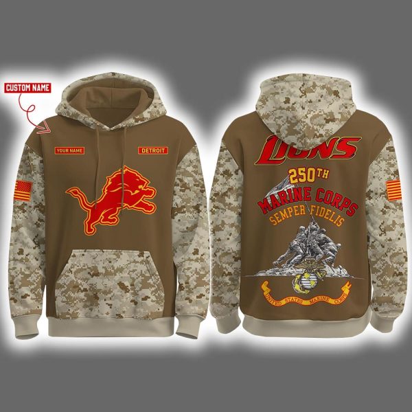 Lions USMC 250th Birthday Celebration Night Game 2025 Hoodie Joggers Cap