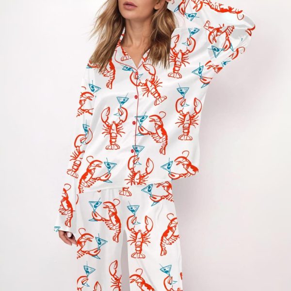 Martini Lobster Silky Satin Pajama Set 2