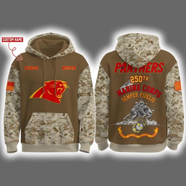 Panthers USMC 250th Birthday Celebration Night Game 2025 Hoodie Joggers Cap