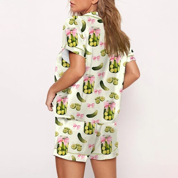 Pickles Coquette Cute Bow Pickle Jar Print Satin Pajama Set 3