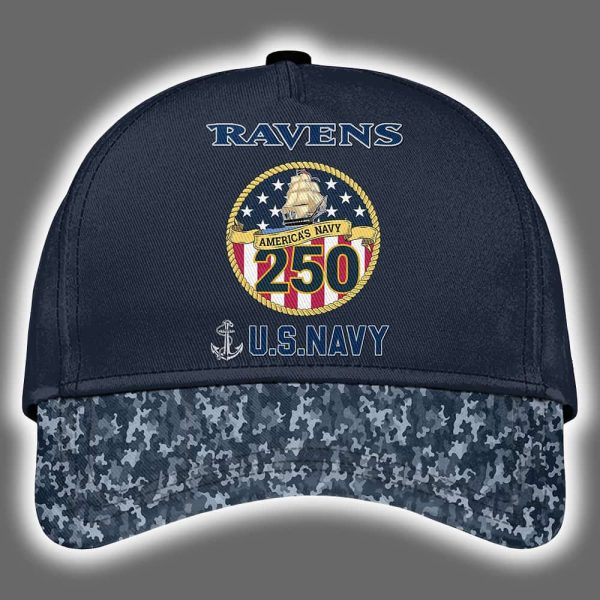 Ravens US Navy 250th Birthday Celebration Night Game 2025 Hoodie Joggers Cap 3