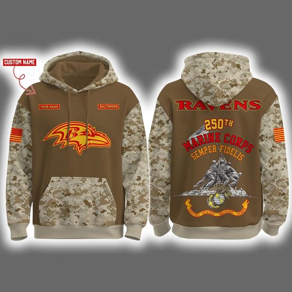 Ravens USMC 250th Birthday Celebration Night Game 2025 Hoodie Joggers Cap