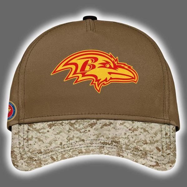 Ravens USMC 250th Birthday Celebration Night Game 2025 Hoodie Joggers Cap 3