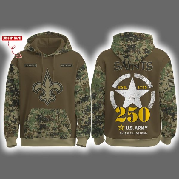 Saints US Army 250th Birthday Celebration Night Game 2025 Hoodie Joggers Cap