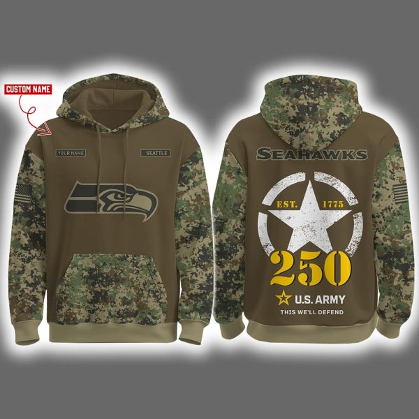 Seahawks US Army 250th Birthday Celebration Night Game 2025 Hoodie Joggers Cap