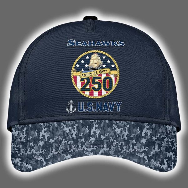 Seahawks US Navy 250th Birthday Celebration Night Game 2025 Hoodie Joggers Cap 3