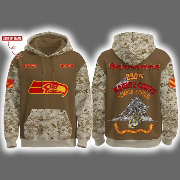 Seahawks USMC 250th Birthday Celebration Night Game 2025 Hoodie Joggers Cap
