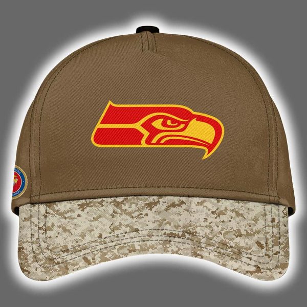 Seahawks USMC 250th Birthday Celebration Night Game 2025 Hoodie Joggers Cap 3