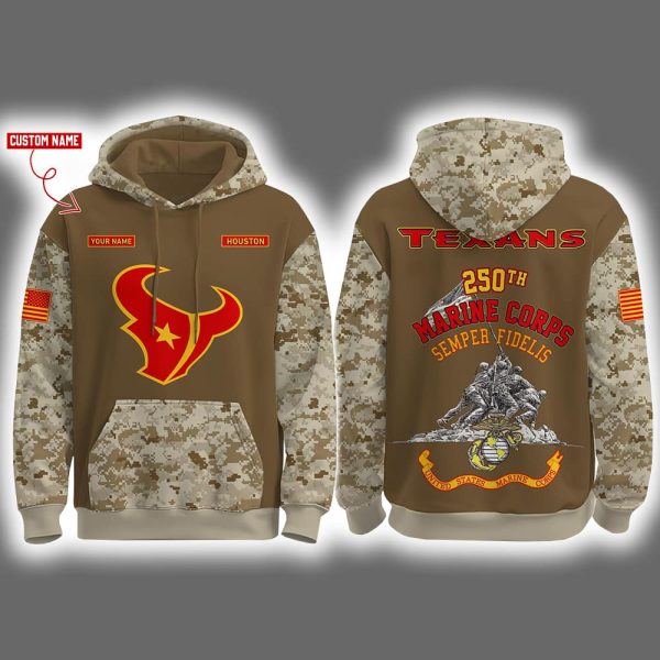 Texans USMC 250th Birthday Celebration Night Game 2025 Hoodie Joggers Cap