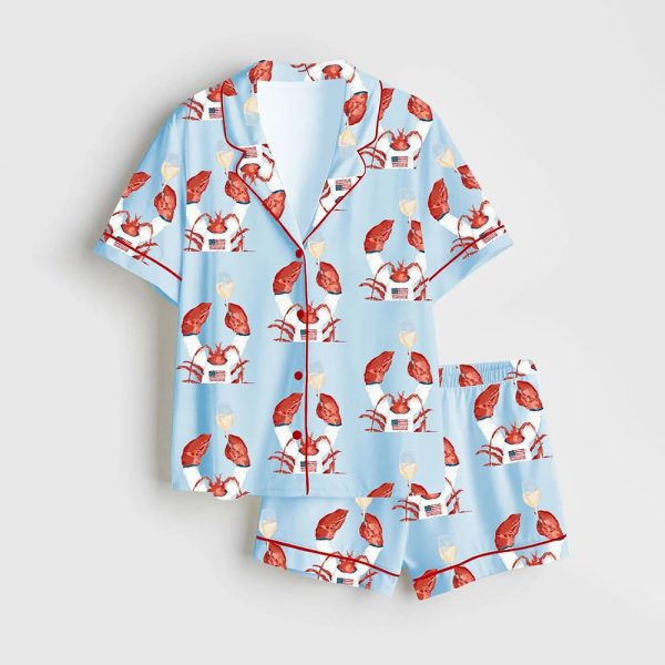 The Flag Sweater Lobster Coastal Holiday Satin Pajama Set