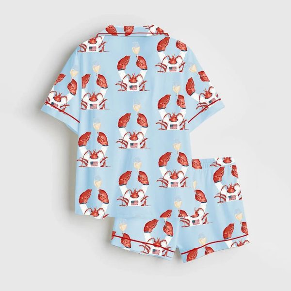 The Flag Sweater Lobster Coastal Holiday Satin Pajama Set 2