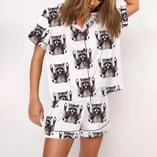 Unhinged and Feral Raccoon Satin Pajama Set