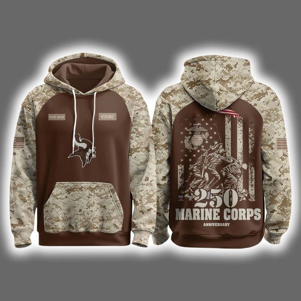 Vikings 2025 United State Mine Corps 250th Anniversary Hoodie Joggers Cap