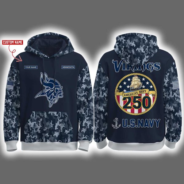 Vikings US Navy 250th Birthday Celebration Night Game 2025 Hoodie Joggers Cap