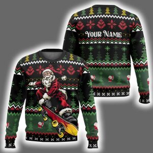 Cool Skateboard Santa Custom Ugly Christmas Sweater