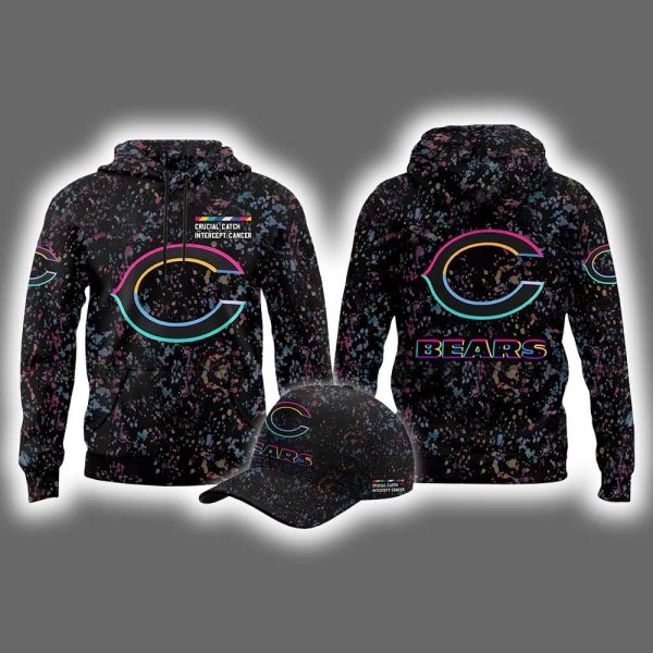 2025 Bears Crucial Catch Intercept Cancer Hoodie Cap