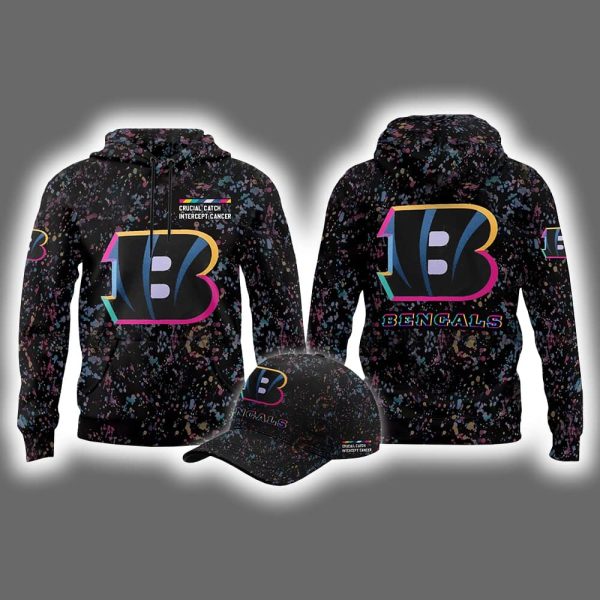 2025 Bengals Crucial Catch Intercept Cancer Hoodie Cap