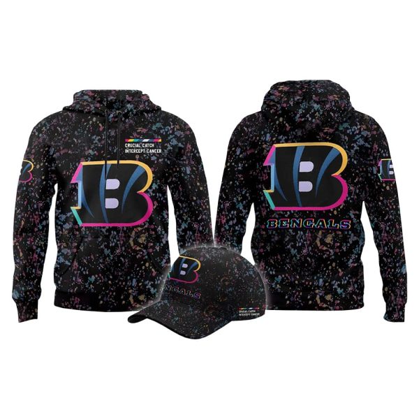 2025 Bengals Crucial Catch Intercept Cancer Hoodie Cap 2