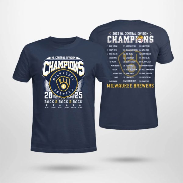 2025 Brewers Back 2 Back 2 Back Division Champions Two-Sided Shirt