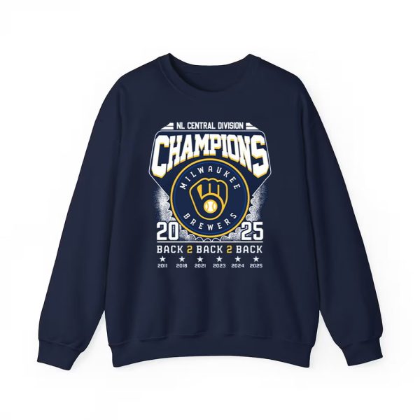 2025 Brewers Back 2 Back 2 Back Division Champions Two Sided Shirt 5