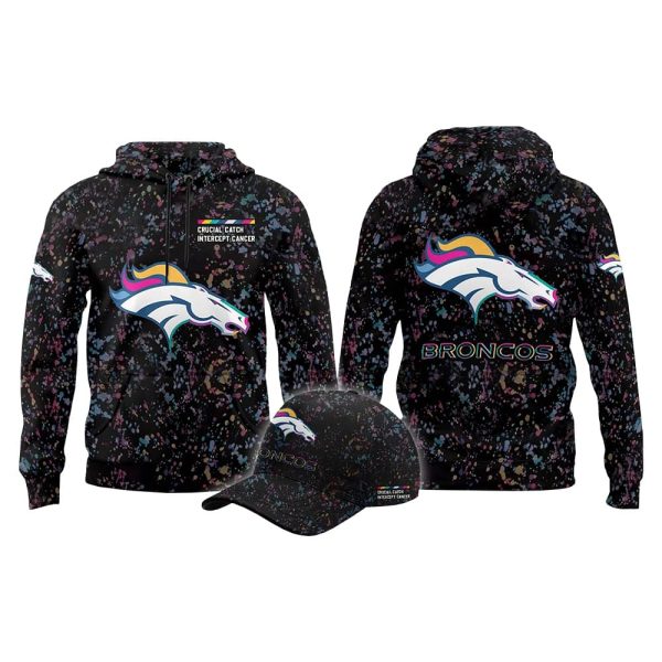 2025 Broncos Crucial Catch Intercept Cancer Hoodie Cap 2
