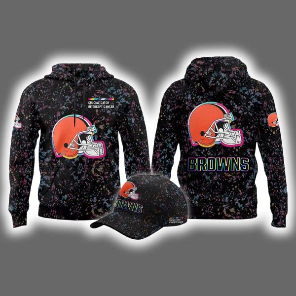 2025 Browns Crucial Catch Intercept Cancer Hoodie Cap