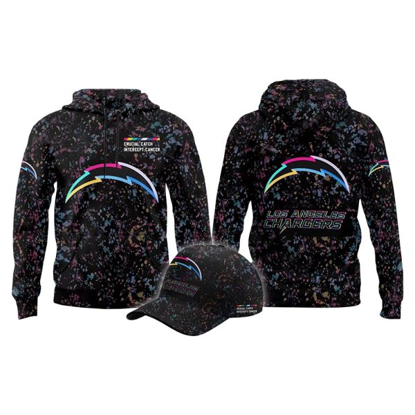 2025 Chargers Crucial Catch Intercept Cancer Hoodie Cap 2