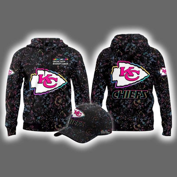 2025 Chiefs Crucial Catch Intercept Cancer Hoodie Cap