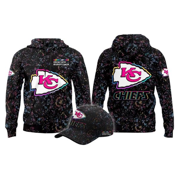 2025 Chiefs Crucial Catch Intercept Cancer Hoodie Cap 2