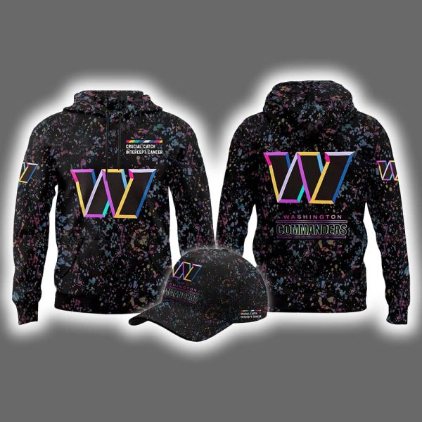 2025 Commanders Crucial Catch Intercept Cancer Hoodie Cap