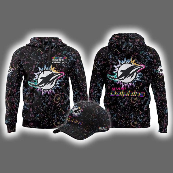 2025 Dolphins Crucial Catch Intercept Cancer Hoodie Cap