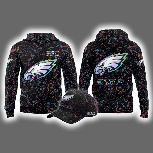 2025 Eagles Crucial Catch Intercept Cancer Hoodie Cap