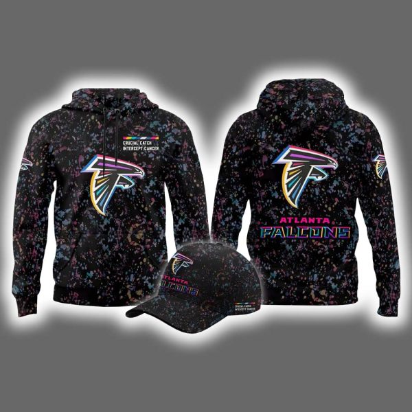 2025 Falcons Crucial Catch Intercept Cancer Hoodie Cap