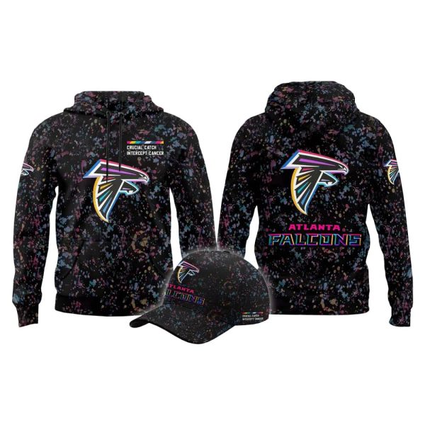 2025 Falcons Crucial Catch Intercept Cancer Hoodie Cap 2