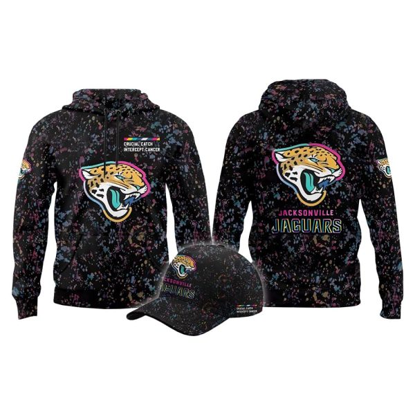 2025 Jaguars Crucial Catch Intercept Cancer Hoodie Cap 2