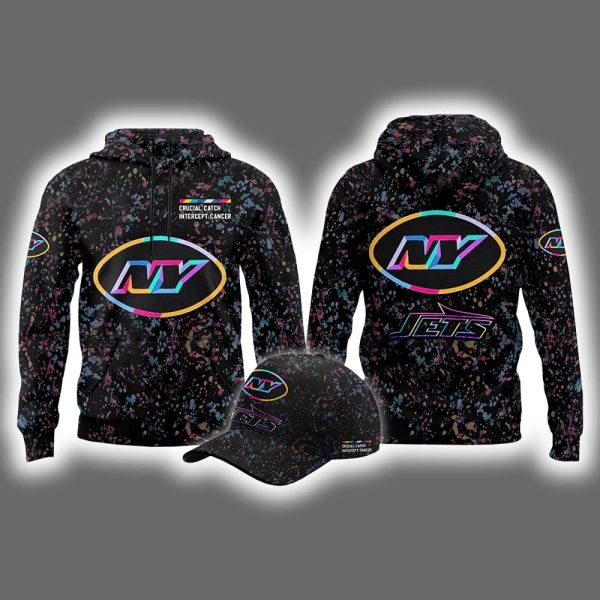 2025 Jets Crucial Catch Intercept Cancer Hoodie Cap