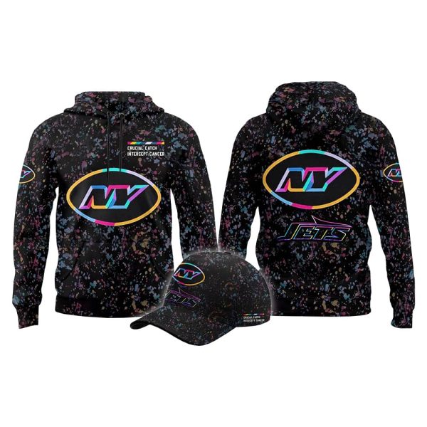 2025 Jets Crucial Catch Intercept Cancer Hoodie Cap 2