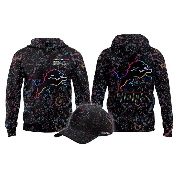 2025 Lions Crucial Catch Intercept Cancer Hoodie Cap 2